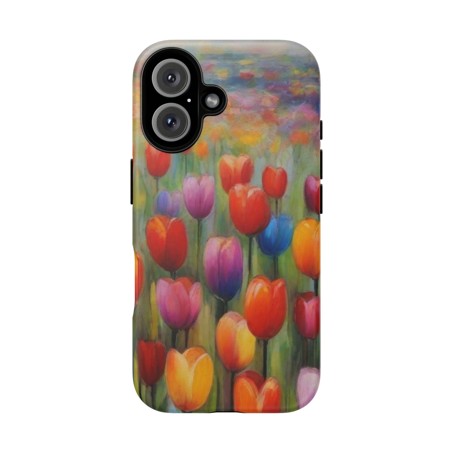 iPhone Tough Case Phone Case for iPhone 14\15\16 – Dual Layer, Matte/Glossy Finish, Wireless Charging Compatible, Colorful Tulip Phone Case