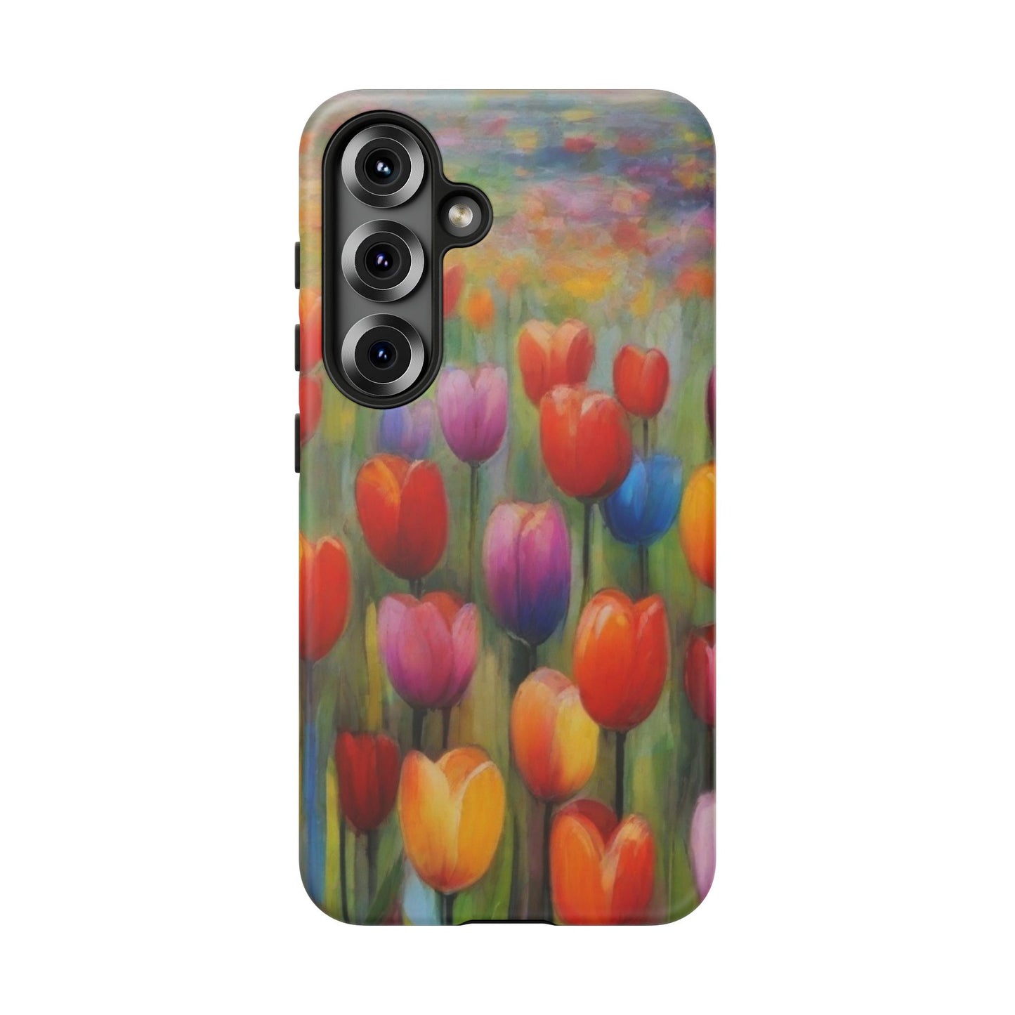 Tough Case Phone Case for Samsung Galaxy S25/S24– Dual Layer, Matte/Glossy Finish, Wireless Charging Compatible, Colorful Tulip Phone Case