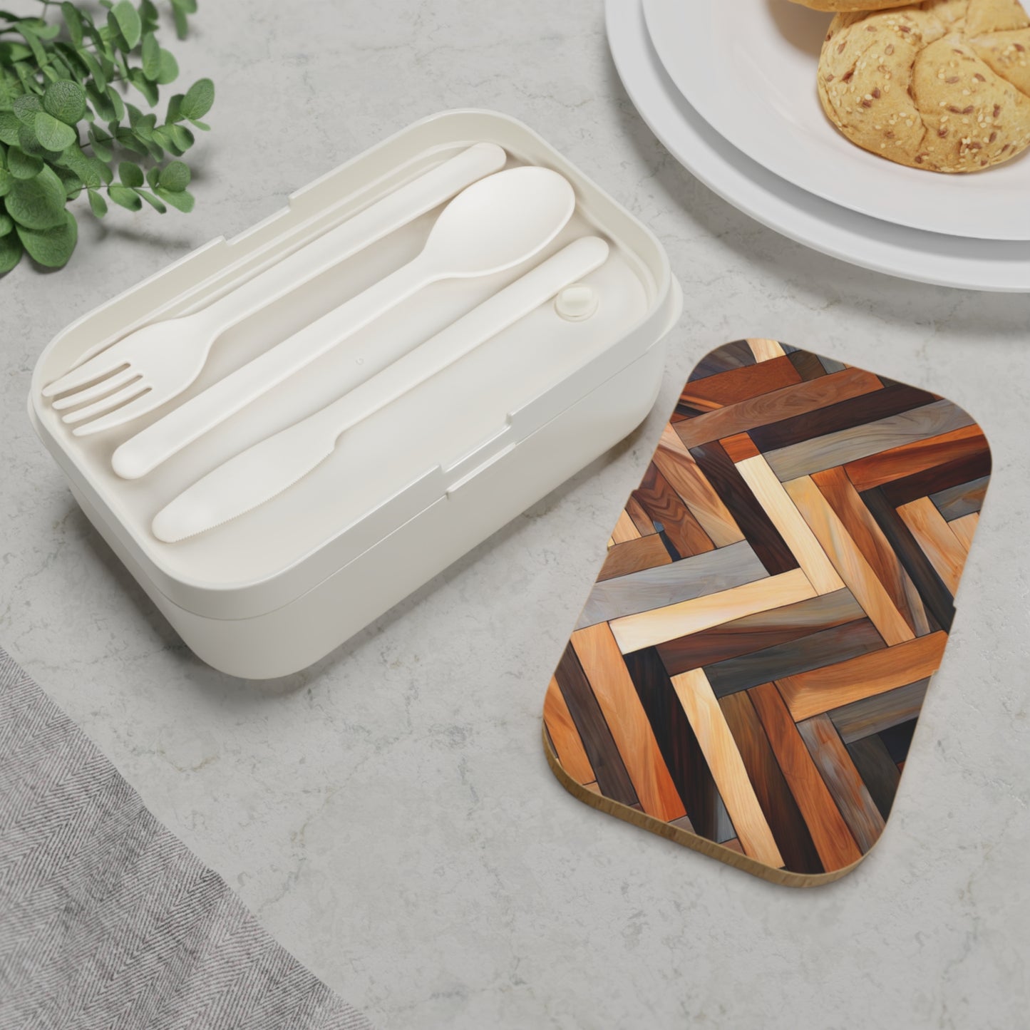 Stylish Bento Box Lunchbox – Portable, Designed Food Container with Wooden Lid & Two Moveable Compartments for Work, School & Picnics