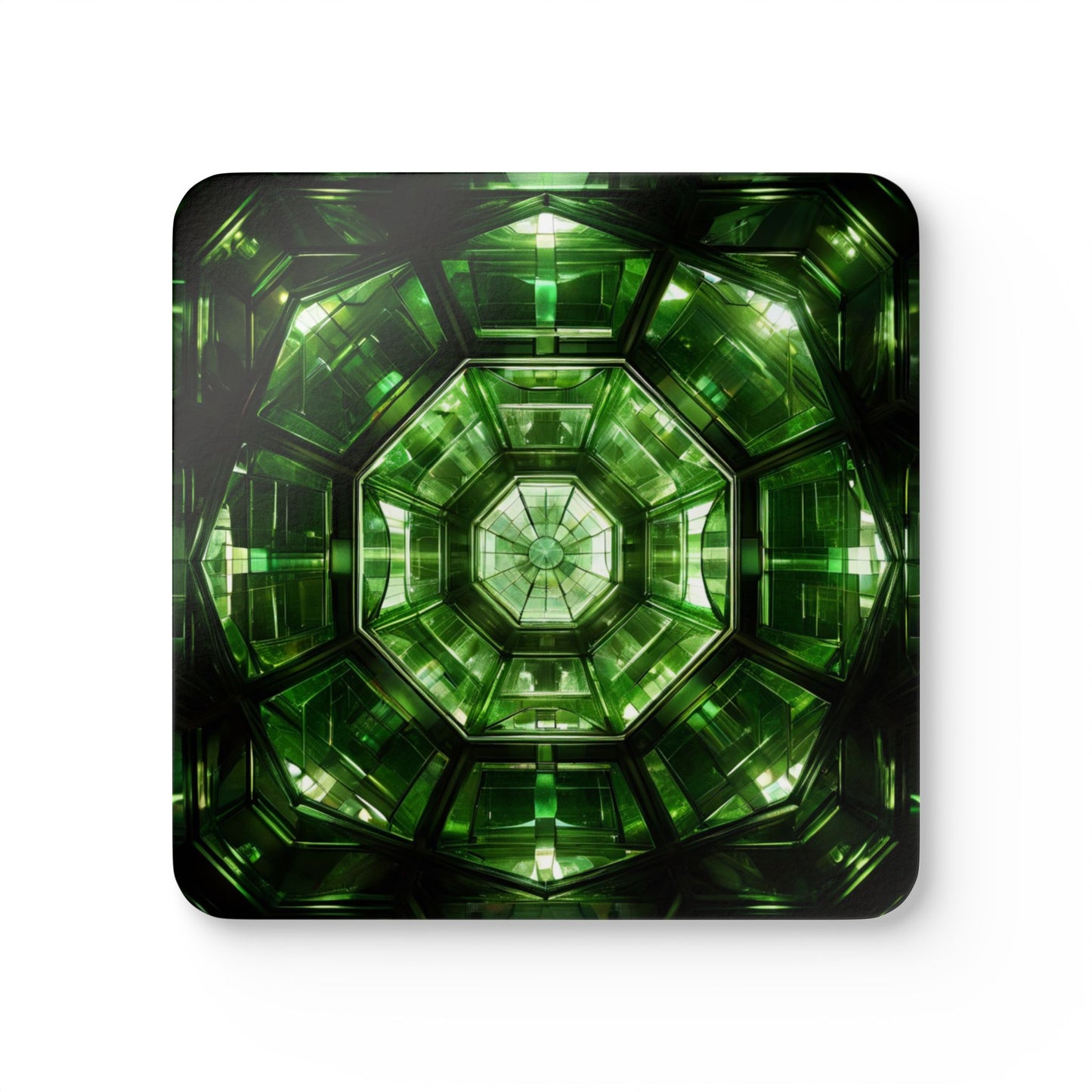 Green Geometric Cork Coaster Set, Home Decor, Kitchen Swag