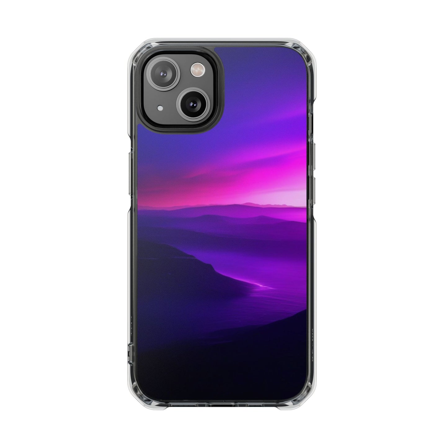 Magnetic Phone Case for iPhone 16/15/14, Impact Protection, Stylish Tech Accessory, Gift for Tech Lovers, Purple Landscape Case
