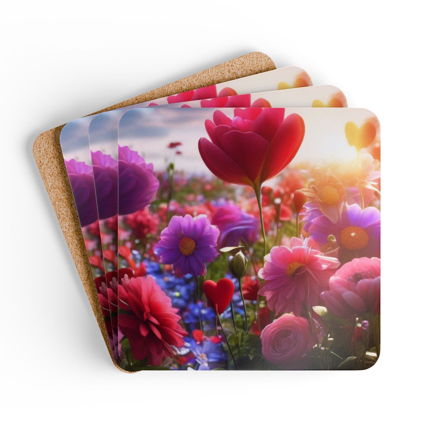Floral Cork Coaster Set - Drink Coasters for Home Decor. Gifts for Her