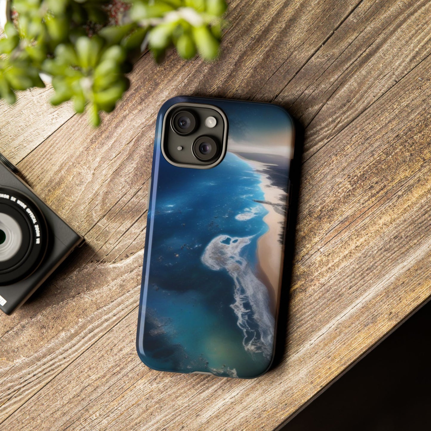 iPhone Tough Case Phone Case for iPhone 14\15\16 – Dual Layer, Matte/Glossy Finish, Wireless Charging Compatible, Ocean Waves Phone Case - Tough and Stylish Protection for Beach Lovers