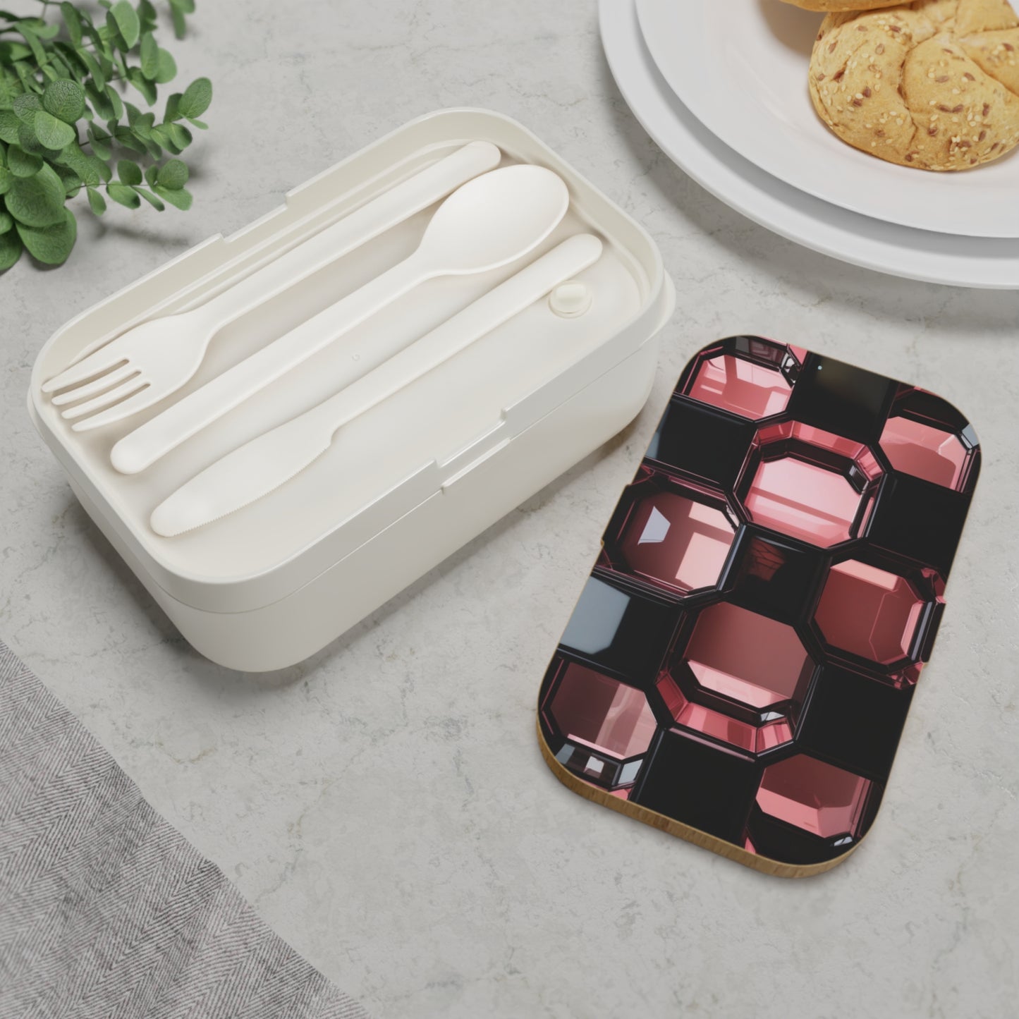 Stylish Bento Box Lunchbox – Portable, Designer Food Container with Wooden Lid & Two Moveable Compartments for Work, School & Picnics