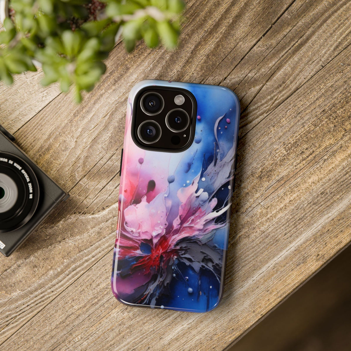Tough Case — Abstract Pink & Blue Phone Case. iPhone Tough Cases Phone Cases for iPhone 17/16/15/14 – Dual Layer, Matte/Glossy Finish, Wireless Charging Compatible
