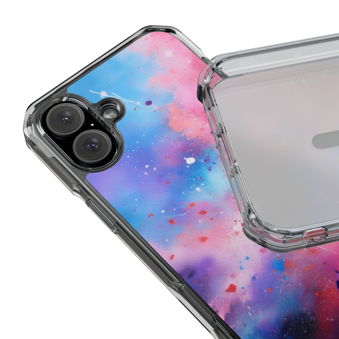 Magnetic Clear Impact Cases for iPhone 16/15/14, Colorful Nebula Design, Unique Gift for Phone Lovers,