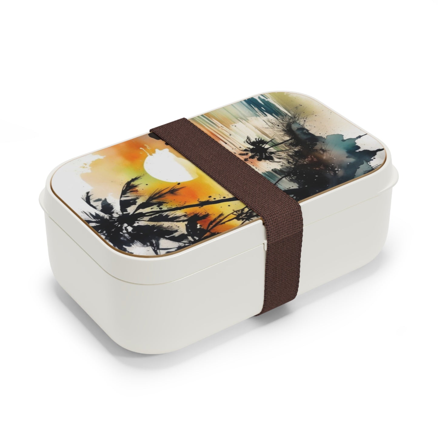 Stylish Bento Box Lunchbox – Portable, Designer Food Container with Wooden Lid & Two Moveable Compartments for Work, School & Picnics