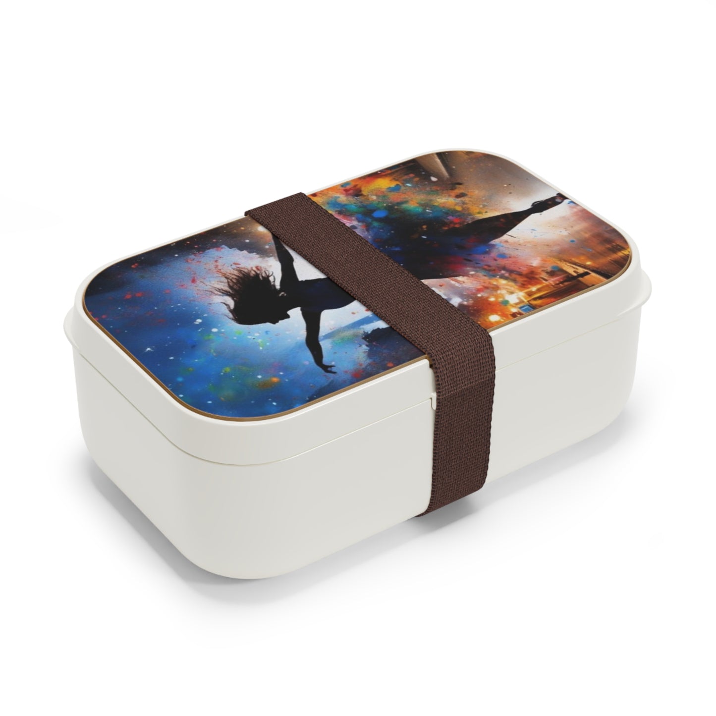 Stylish Bento Box Lunchbox – Portable, Designed Food Container with Wooden Lid & Two Moveable Compartments for Work, School & Picnics