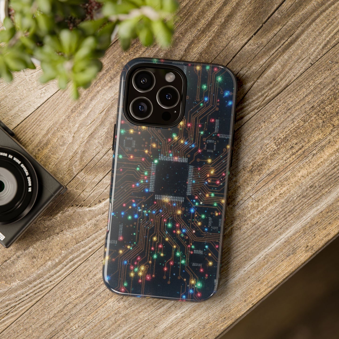 iPhone Tough Cases Phone Cases for iPhone 14\15\16\17 – Dual Layer, Matte/Glossy Finish, Wireless Charging Compatible, Circuit Board Phone Case – Colorful Microchip Tech Design, Durable Tough Case
