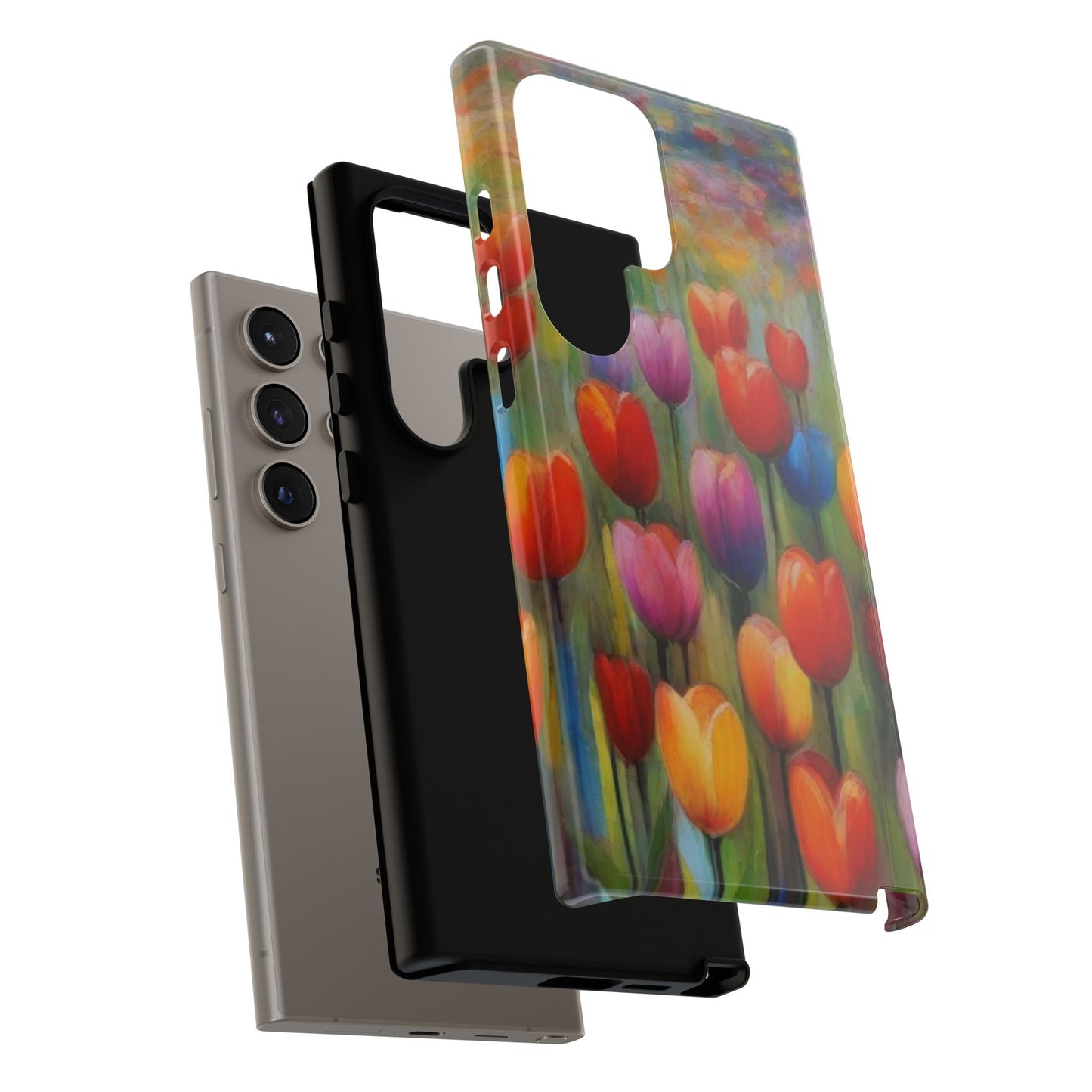 Tough Case Phone Case for Samsung Galaxy S25/S24– Dual Layer, Matte/Glossy Finish, Wireless Charging Compatible, Colorful Tulip Phone Case
