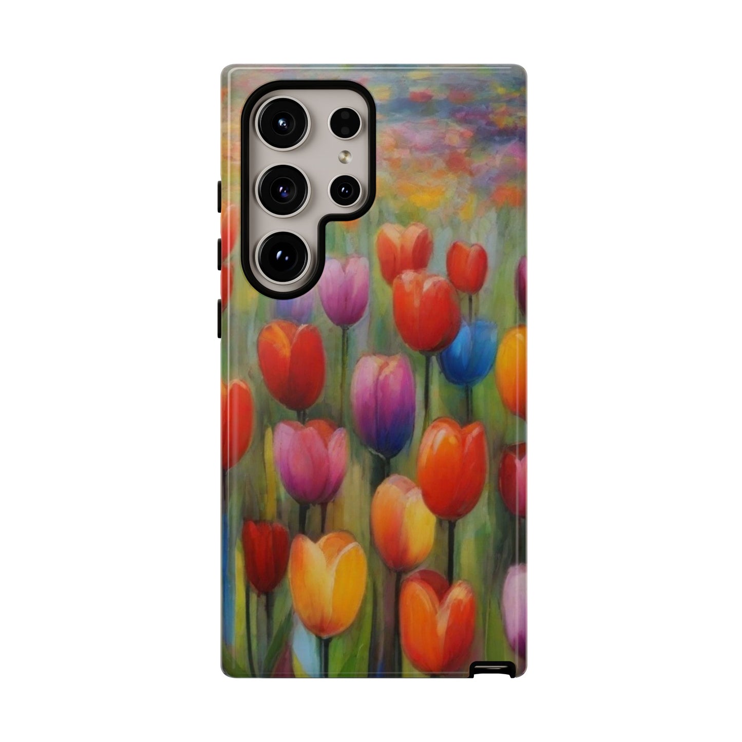 Tough Case Phone Case for Samsung Galaxy S25/S24– Dual Layer, Matte/Glossy Finish, Wireless Charging Compatible, Colorful Tulip Phone Case