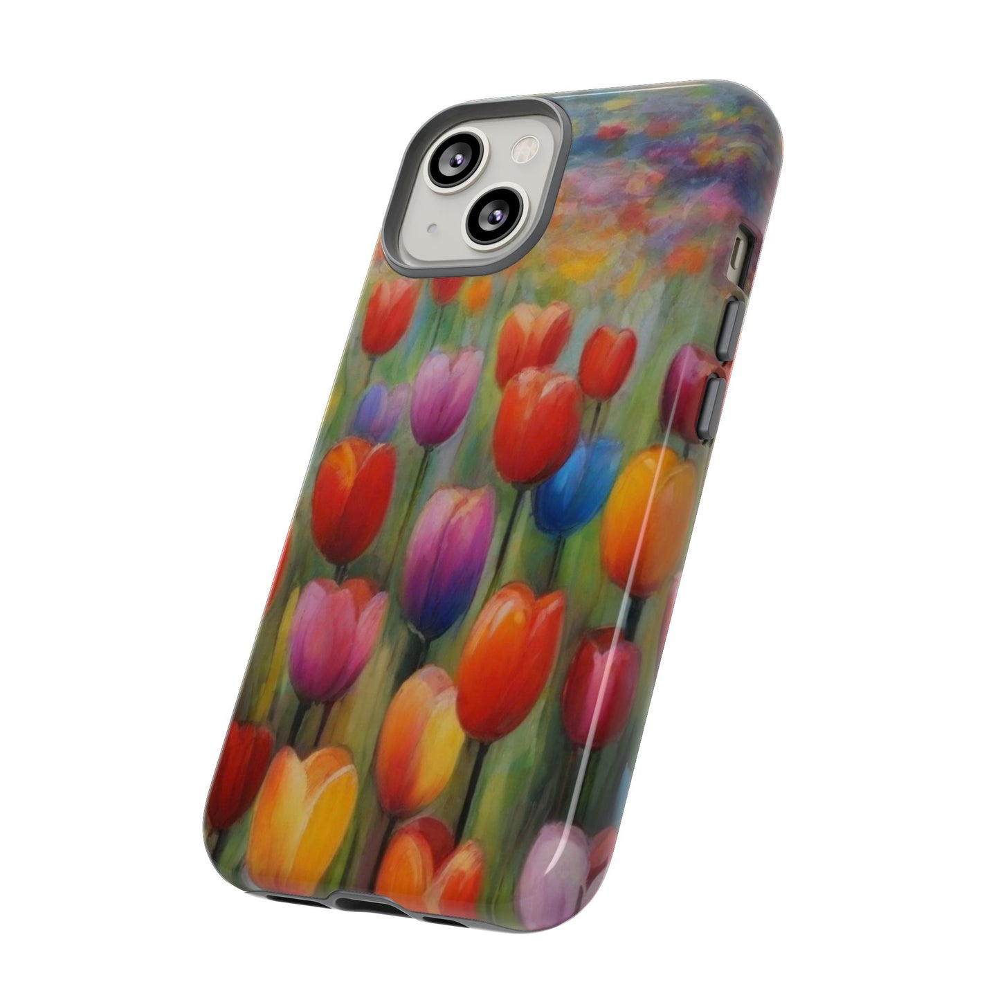 iPhone Tough Case Phone Case for iPhone 14\15\16 – Dual Layer, Matte/Glossy Finish, Wireless Charging Compatible, Colorful Tulip Phone Case