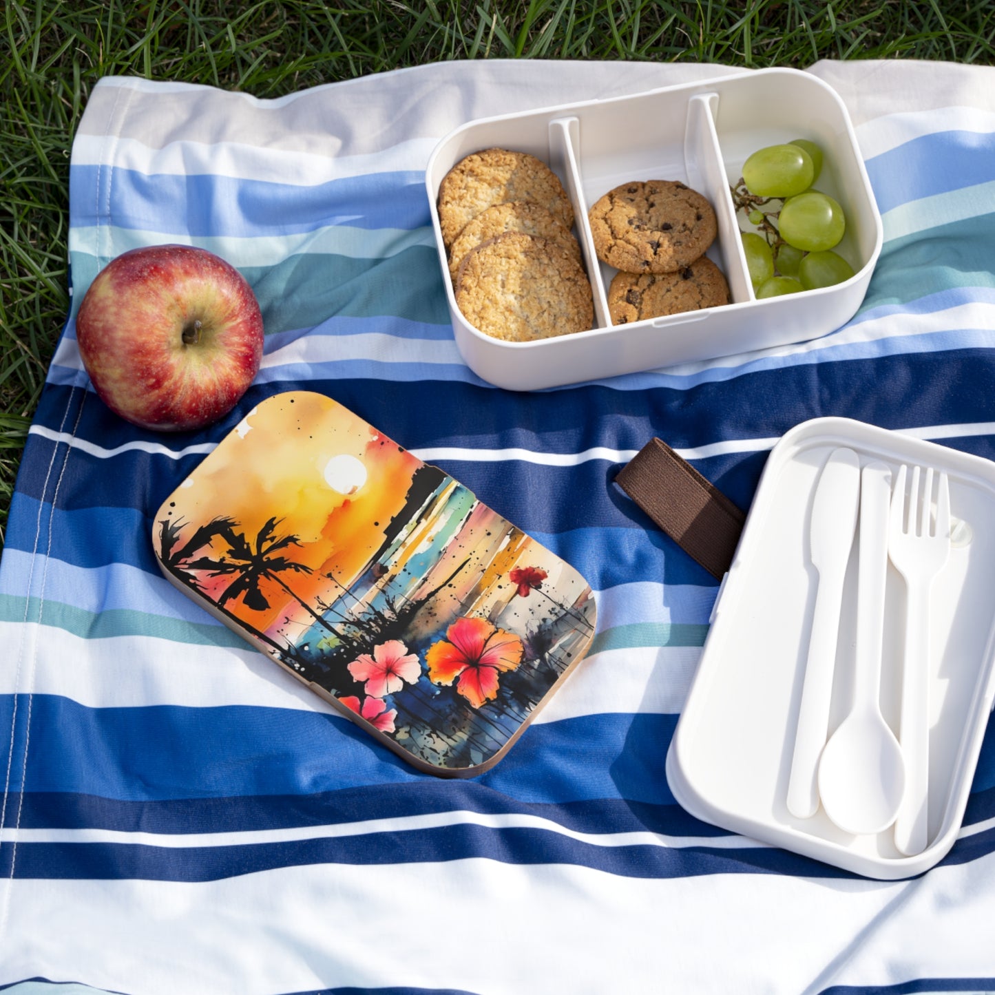 Stylish Bento Box Lunchbox – Portable, Designed Food Container with Wooden Lid & Two Moveable Compartments for Work, School & Picnics