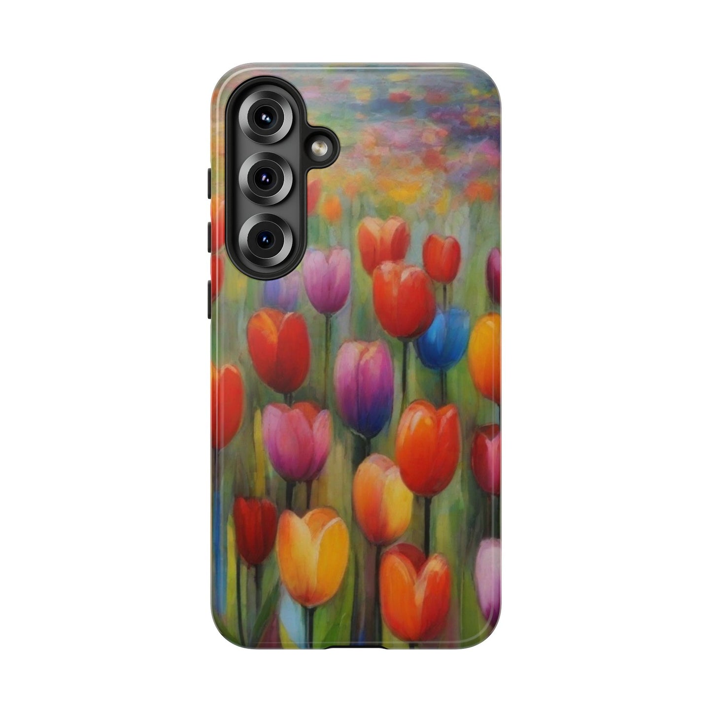 Tough Case Phone Case for Samsung Galaxy S25/S24– Dual Layer, Matte/Glossy Finish, Wireless Charging Compatible, Colorful Tulip Phone Case