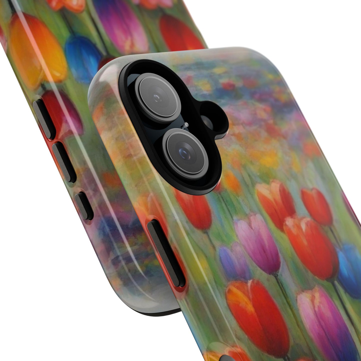 iPhone Tough Case Phone Case for iPhone 14\15\16 – Dual Layer, Matte/Glossy Finish, Wireless Charging Compatible, Colorful Tulip Phone Case