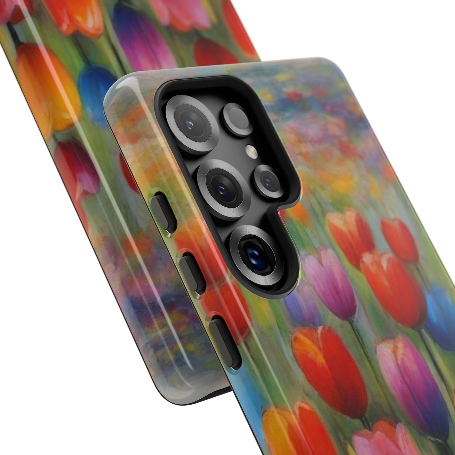 Tough Case Phone Case for Samsung Galaxy S25/S24– Dual Layer, Matte/Glossy Finish, Wireless Charging Compatible, Colorful Tulip Phone Case
