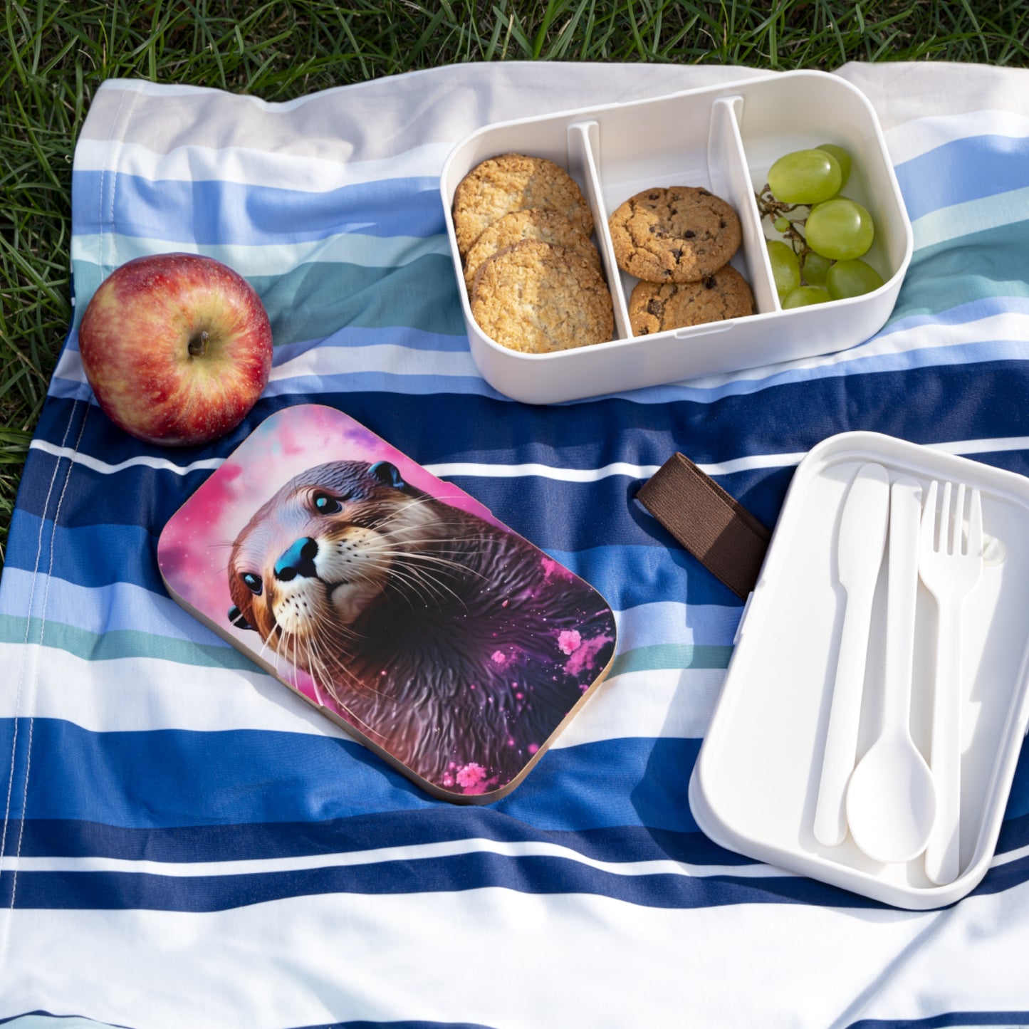 Stylish Bento Box Lunchbox – Portable, Designed Food Container with Wooden Lid & Two Moveable Compartments for Work, School & Picnics