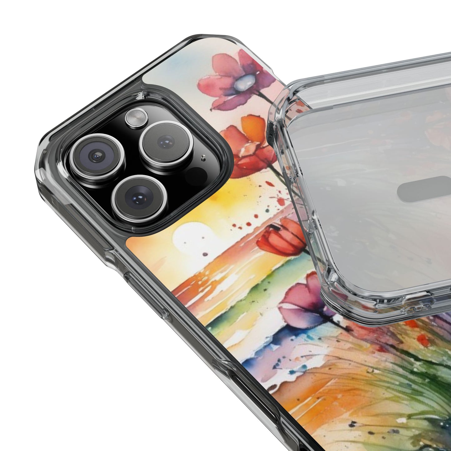 Floral Magnetic Phone Case for iPhone 14\15\16- Clear Impact Protection, Beach case, iphone 16 pro max, iPhone case