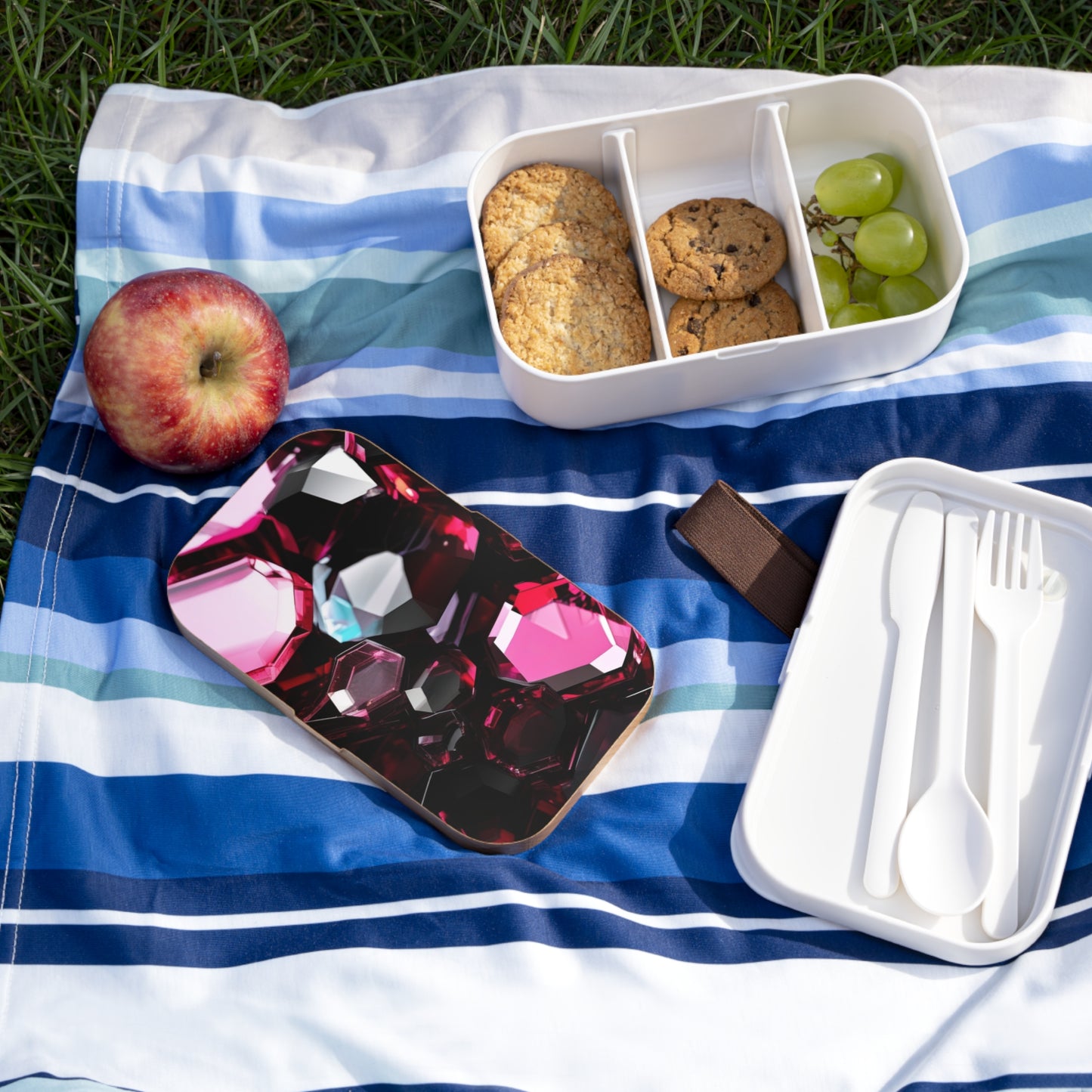 Stylish Bento Box Lunchbox – Portable, Designer Food Container with Wooden Lid & Two Moveable Compartments for Work, School & Picnics