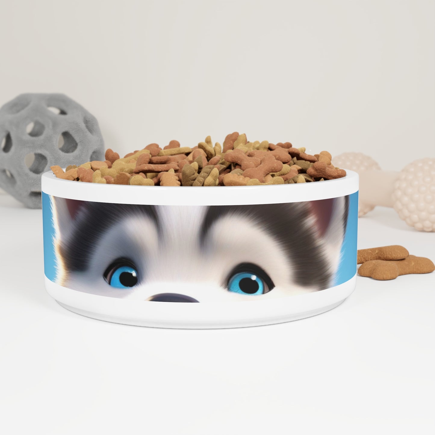 Pet Dog Bowl – Ceramic Food & Water Dish, Microwave & Dishwasher Safe, Cute Huskie Pet Bowl - Adorable Dog Food Dish for Pets