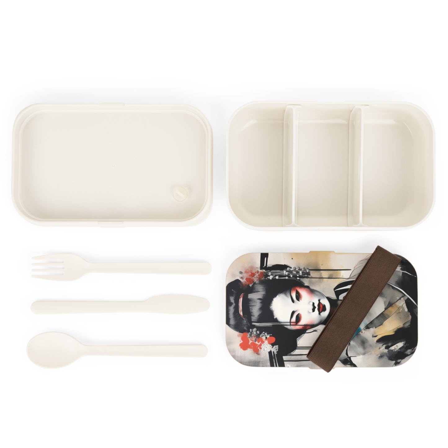 Stylish Bento Box Lunchbox – Portable, Designed Food Container with Wooden Lid & Two Moveable Compartments for Work, School & Picnics