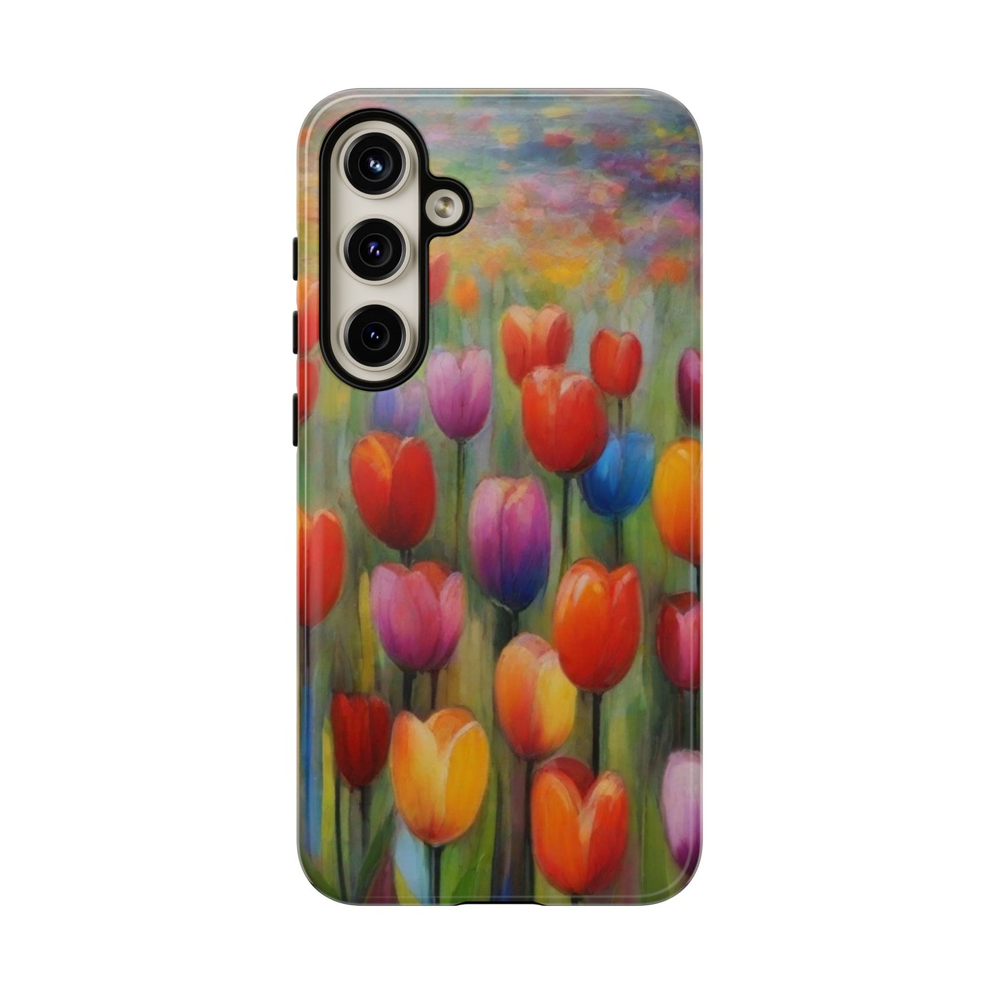 Tough Case Phone Case for Samsung Galaxy S25/S24– Dual Layer, Matte/Glossy Finish, Wireless Charging Compatible, Colorful Tulip Phone Case