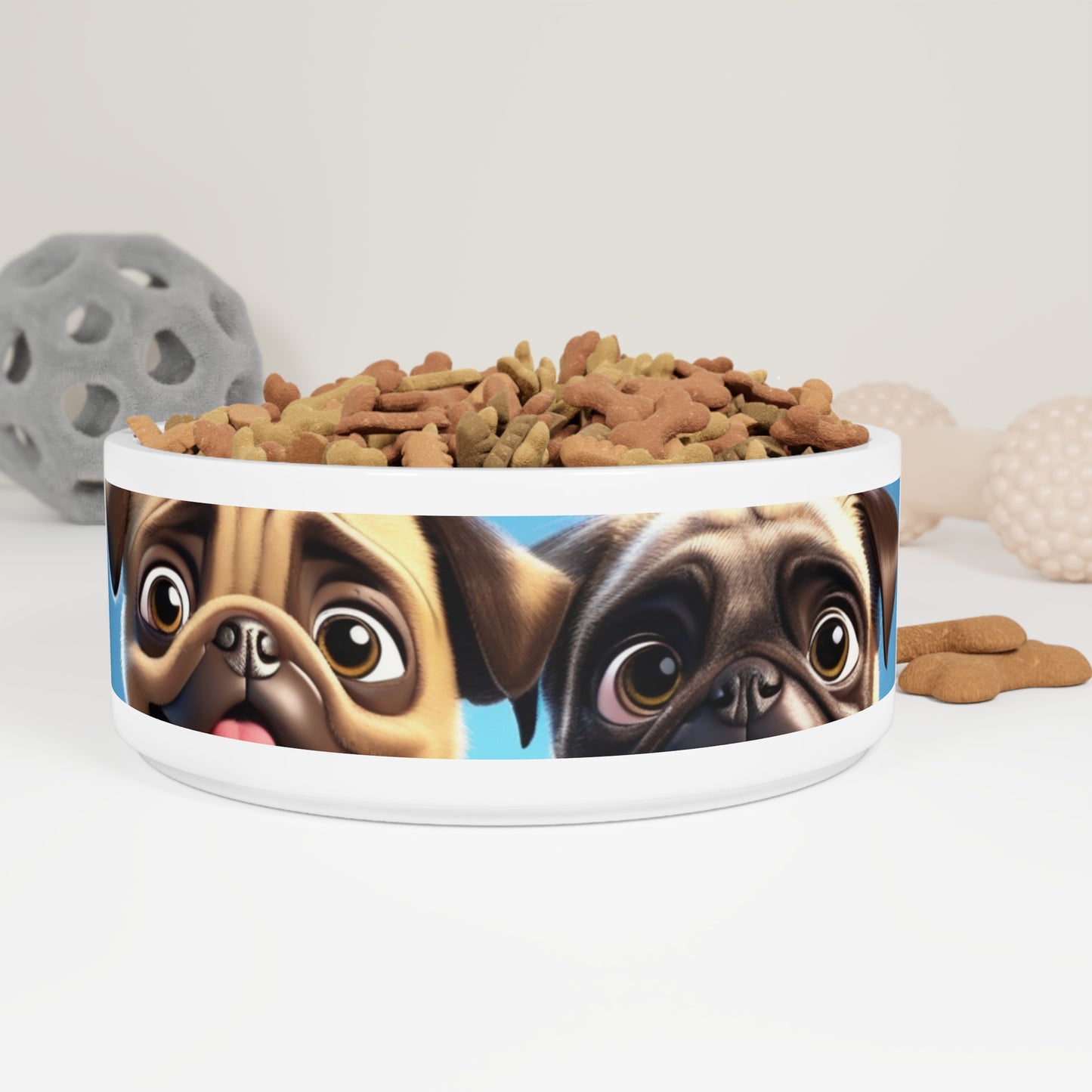 Pet Dog Bowl – Ceramic Food & Water Dish, Microwave & Dishwasher Safe, Cute Pug Pet Bowl - Perfect Gift for Dog Lovers