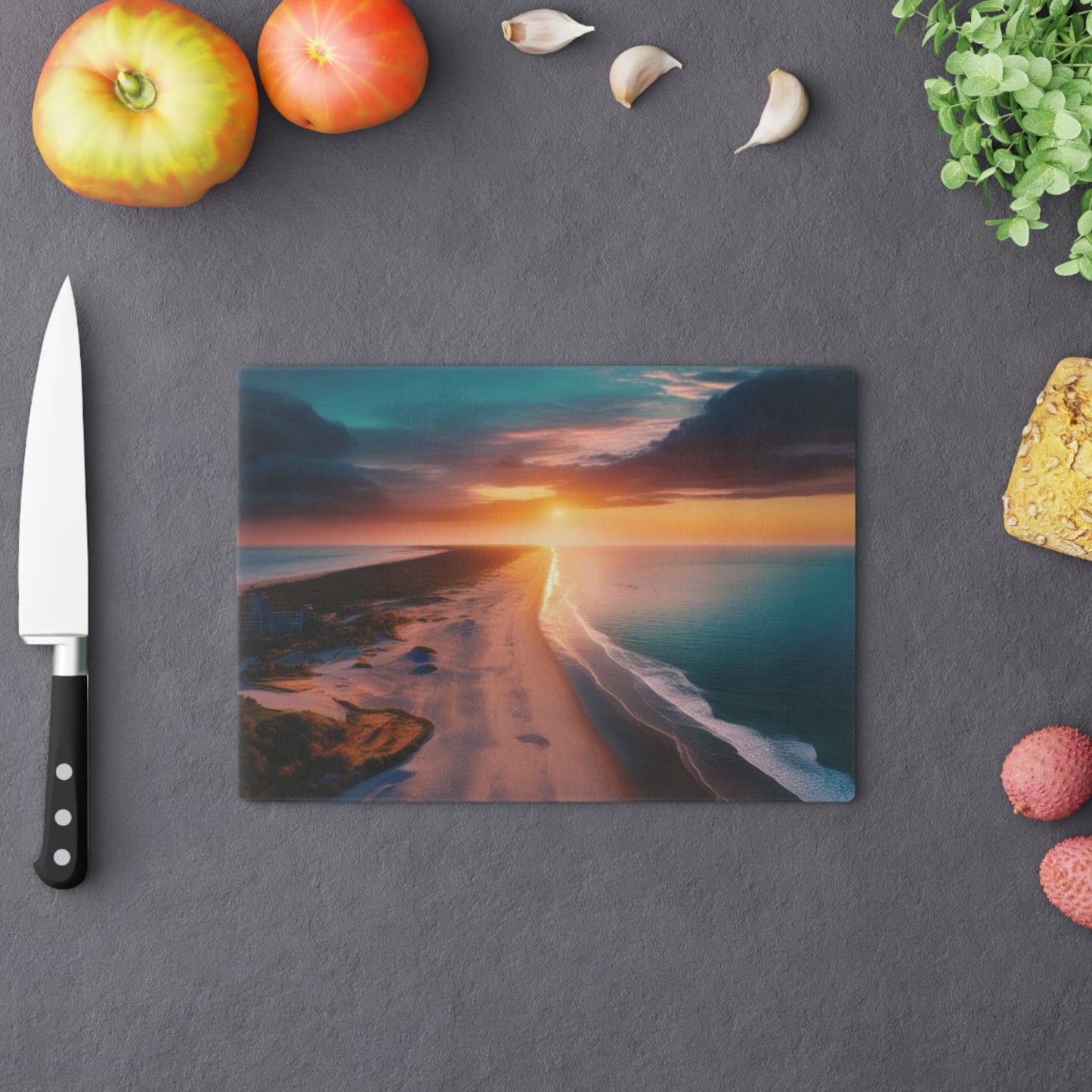 Tempered Glass Cutting Board – Hygienic, Scratch-Resistant, Dishwasher-Safe | Modern Kitchen Essential, Sunset Beach Cutting Board - Coastal Kitchen Decor