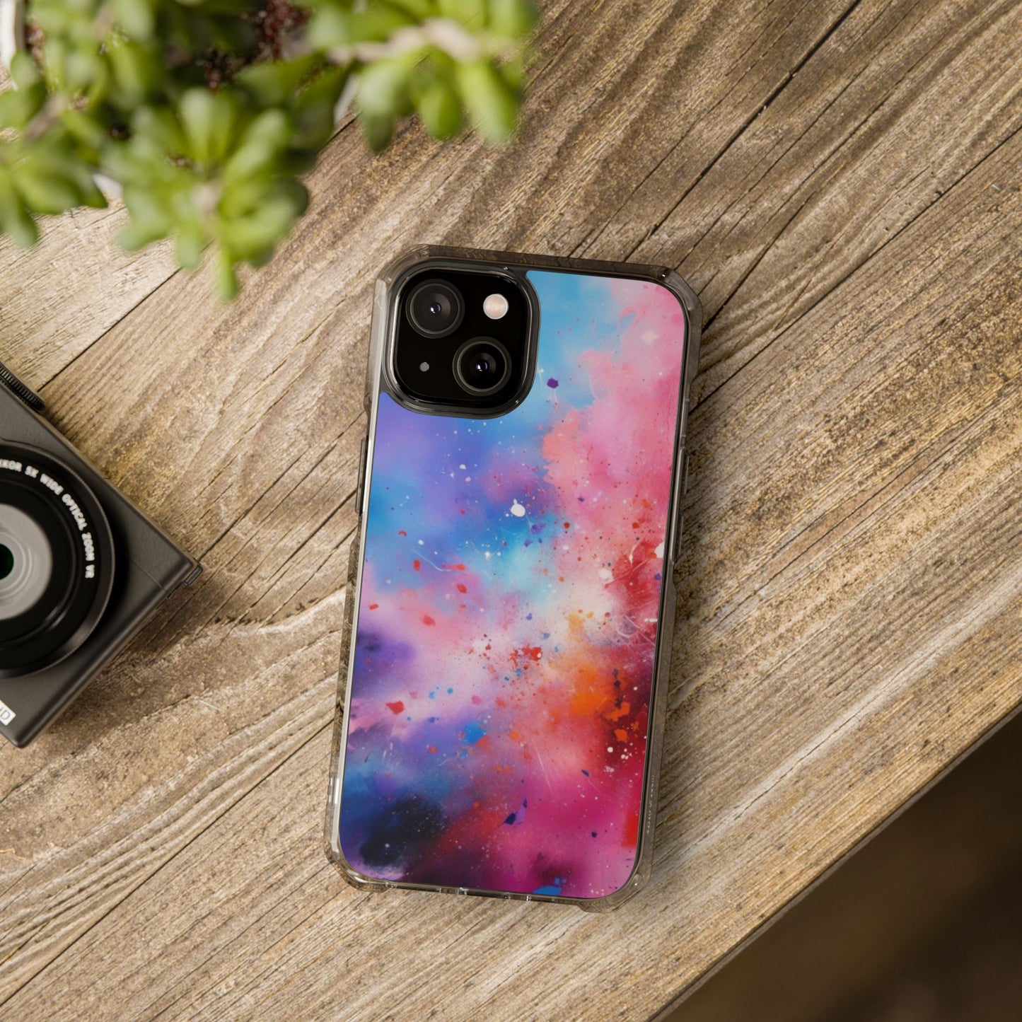 Magnetic Clear Impact Cases for iPhone 16/15/14, Colorful Nebula Design, Unique Gift for Phone Lovers,