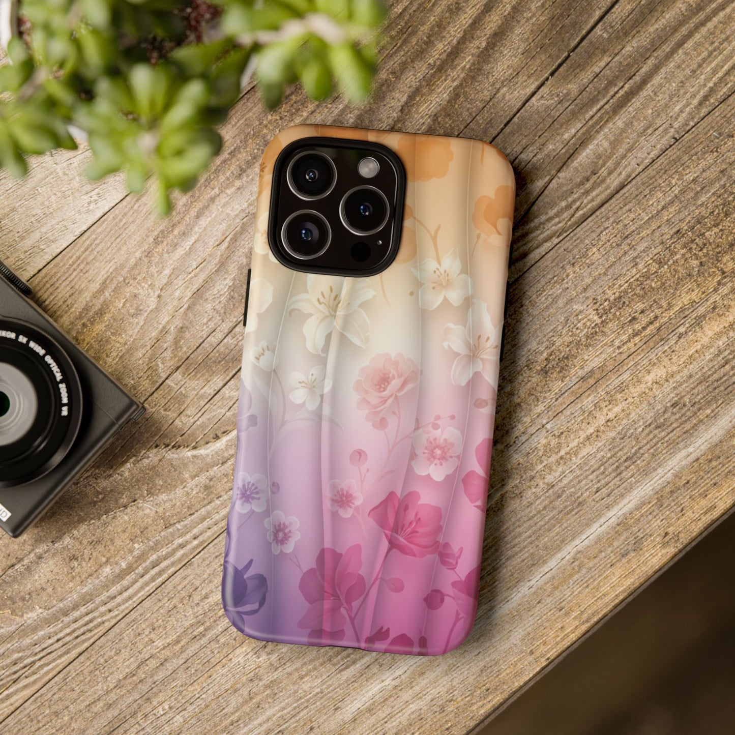 Floral Gradient Phone Case iPhone Tough Cases Phone Cases for iPhone 14\15\16\17 – Dual Layer, Matte/Glossy Finish, Wireless Charging Compatible - Pastel Ombre Flowers Protective Cover