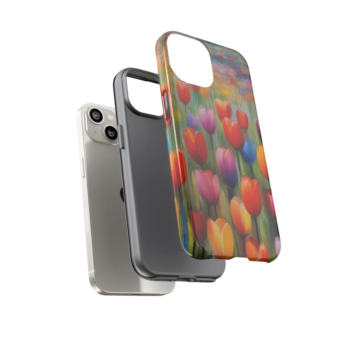 iPhone Tough Case Phone Case for iPhone 14\15\16 – Dual Layer, Matte/Glossy Finish, Wireless Charging Compatible, Colorful Tulip Phone Case