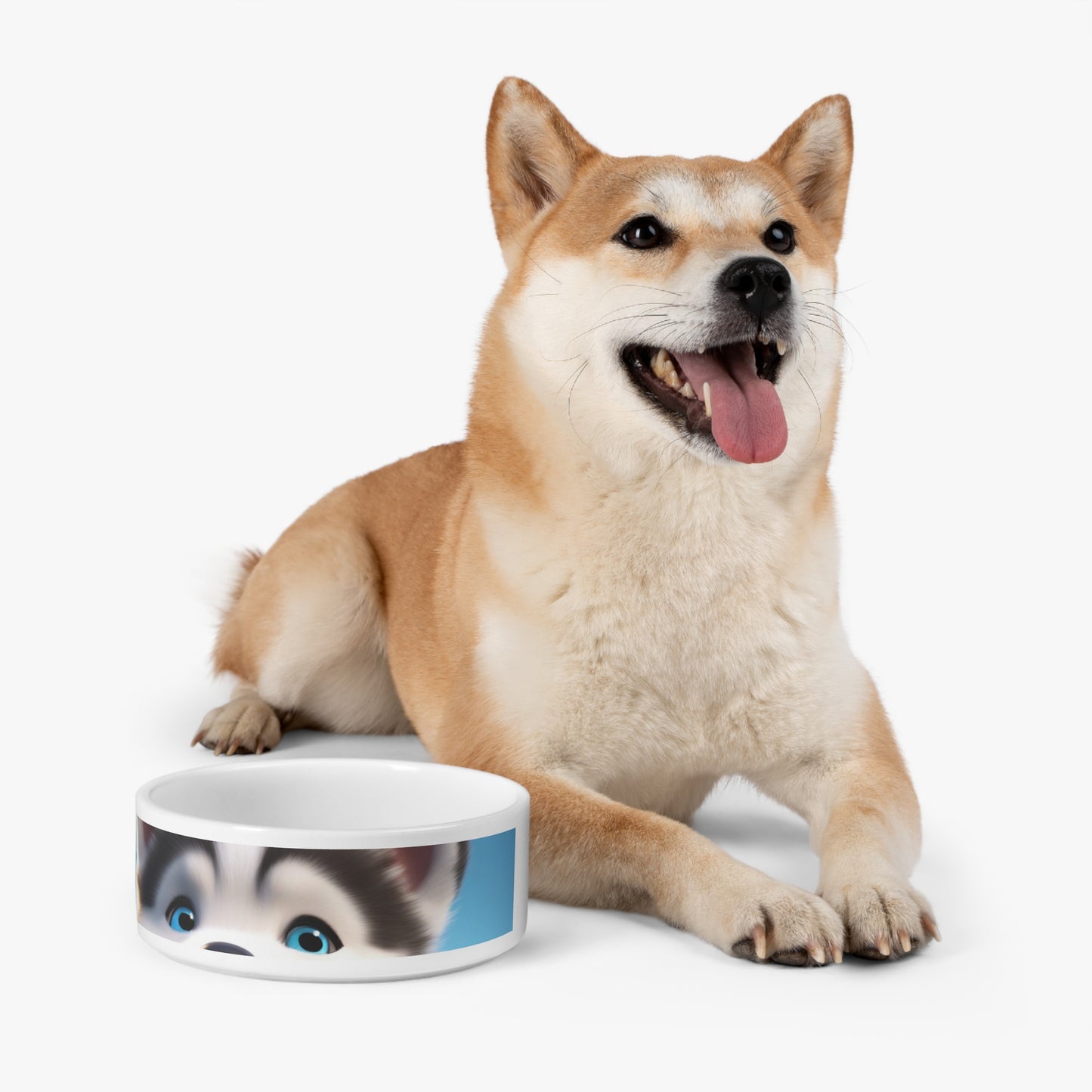 Pet Dog Bowl – Ceramic Food & Water Dish, Microwave & Dishwasher Safe, Cute Huskie Pet Bowl - Adorable Dog Food Dish for Pets