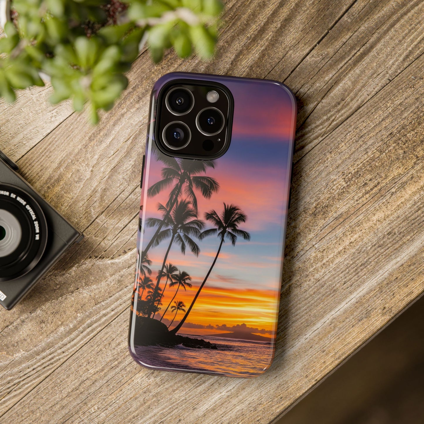 iPhone Tough Cases Phone Cases for iPhone 14\15\16\17 – Dual Layer, Matte/Glossy Finish, Wireless Charging Compatible, Tropical Sunset Phone Case — Palm Tree Beach iPhone Case, iPhone 17 Protective Case
