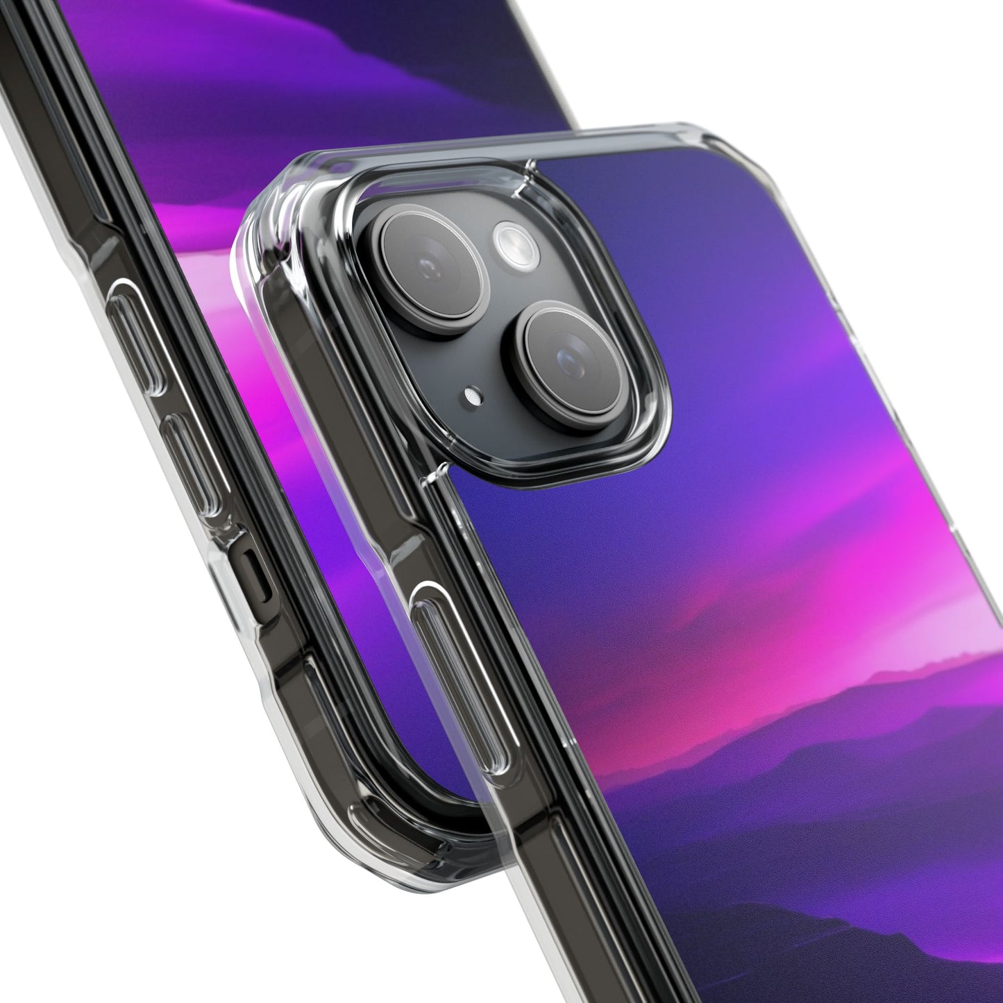 Magnetic Phone Case for iPhone 16/15/14, Impact Protection, Stylish Tech Accessory, Gift for Tech Lovers, Purple Landscape Case