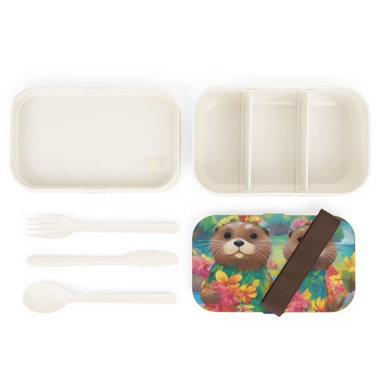 Stylish Bento Box Lunchbox – Portable, Designed Food Container with Wooden Lid & Two Moveable Compartments for Work, School & Picnics