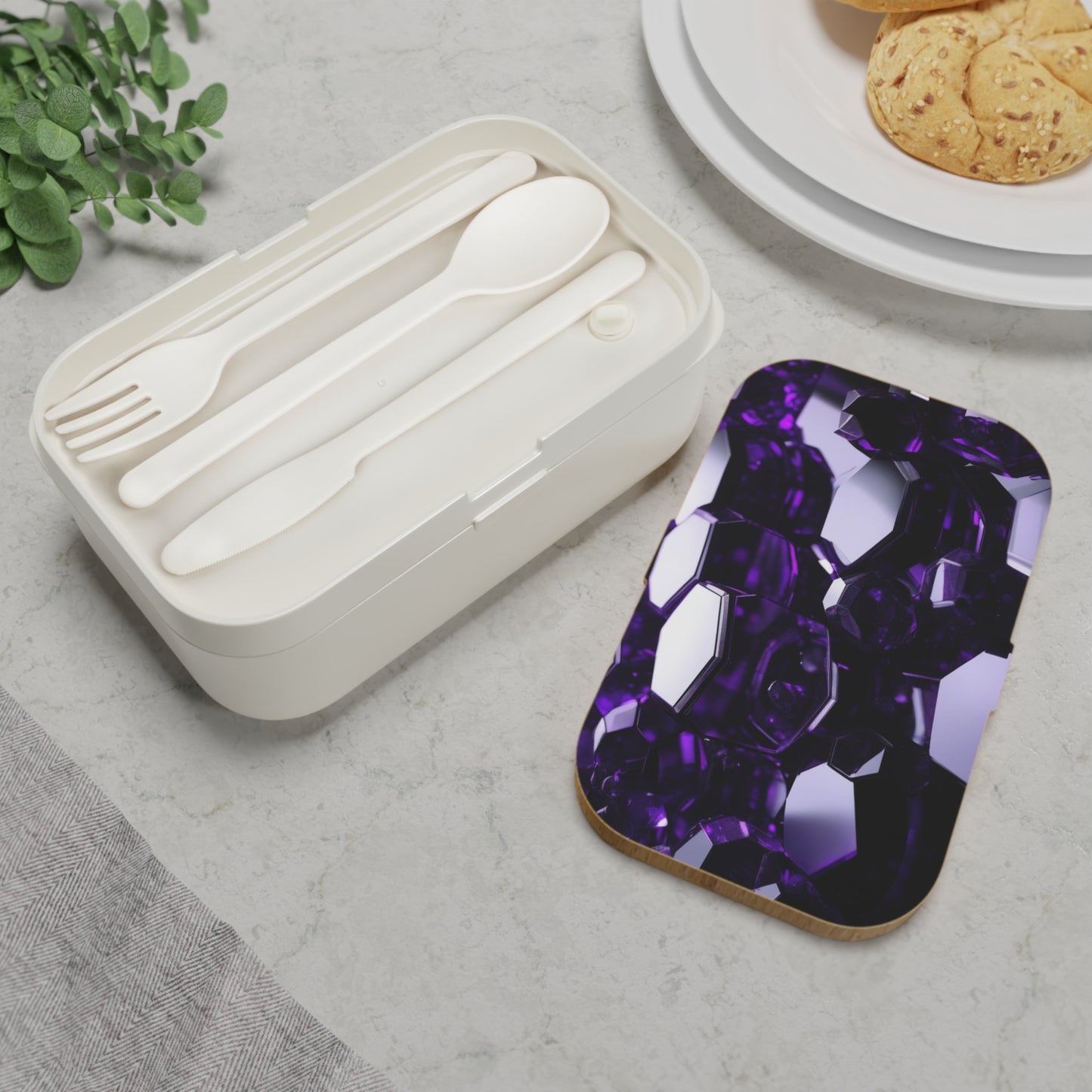 Stylish Bento Box Lunchbox – Portable, Designer Food Container with Wooden Lid & Two Moveable Compartments for Work, School & Picnics