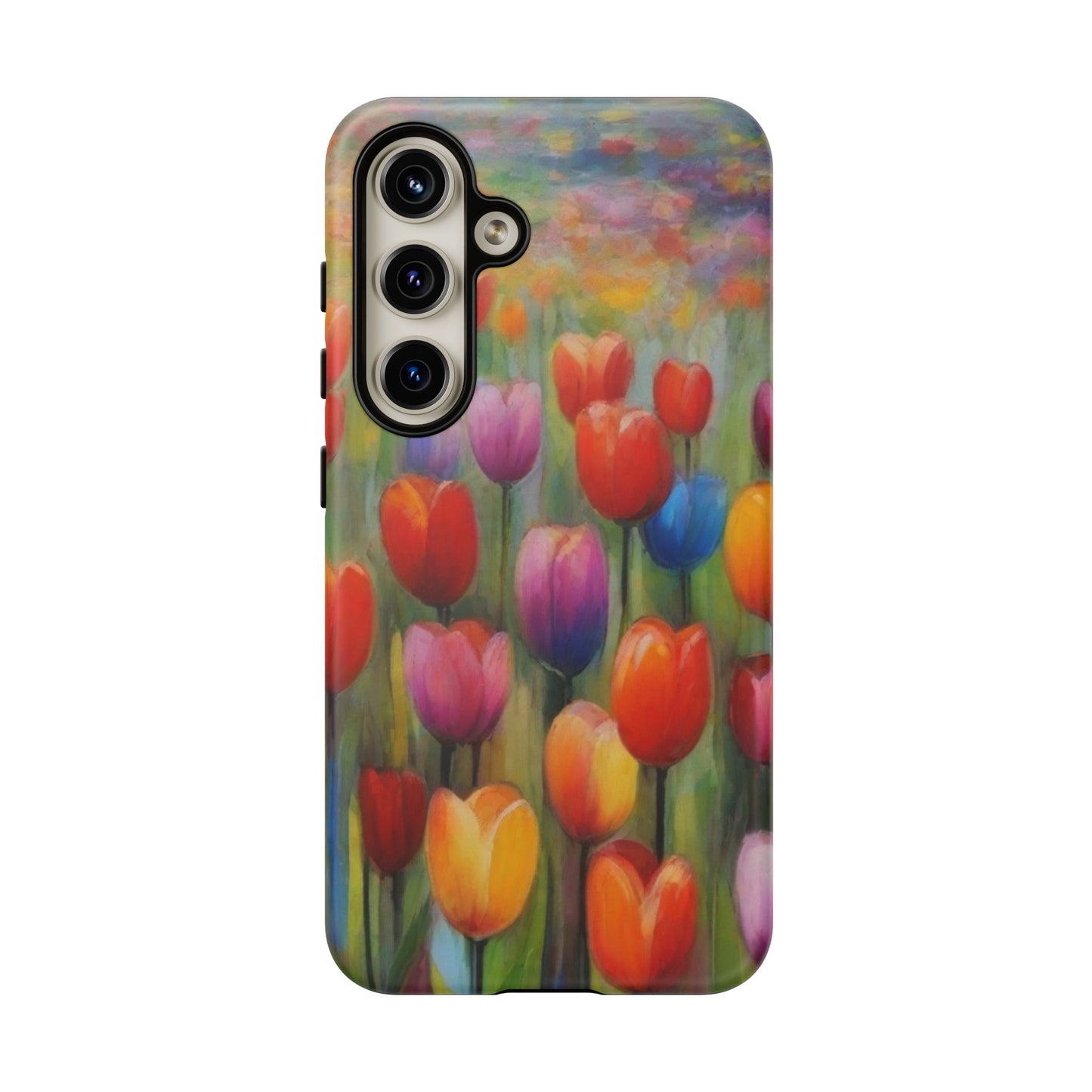 Tough Case Phone Case for Samsung Galaxy S25/S24– Dual Layer, Matte/Glossy Finish, Wireless Charging Compatible, Colorful Tulip Phone Case