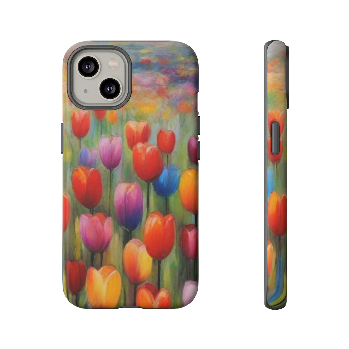 iPhone Tough Case Phone Case for iPhone 14\15\16 – Dual Layer, Matte/Glossy Finish, Wireless Charging Compatible, Colorful Tulip Phone Case