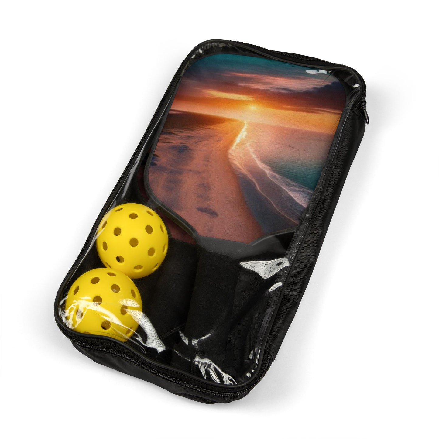 Pickleball Kit – Durable Wooden Paddles, Portable Set with Balls & Carry Bag for All Skill Levels - Perfect for Outdoor Fun! Beach Sunset Pickleball Paddle Kit