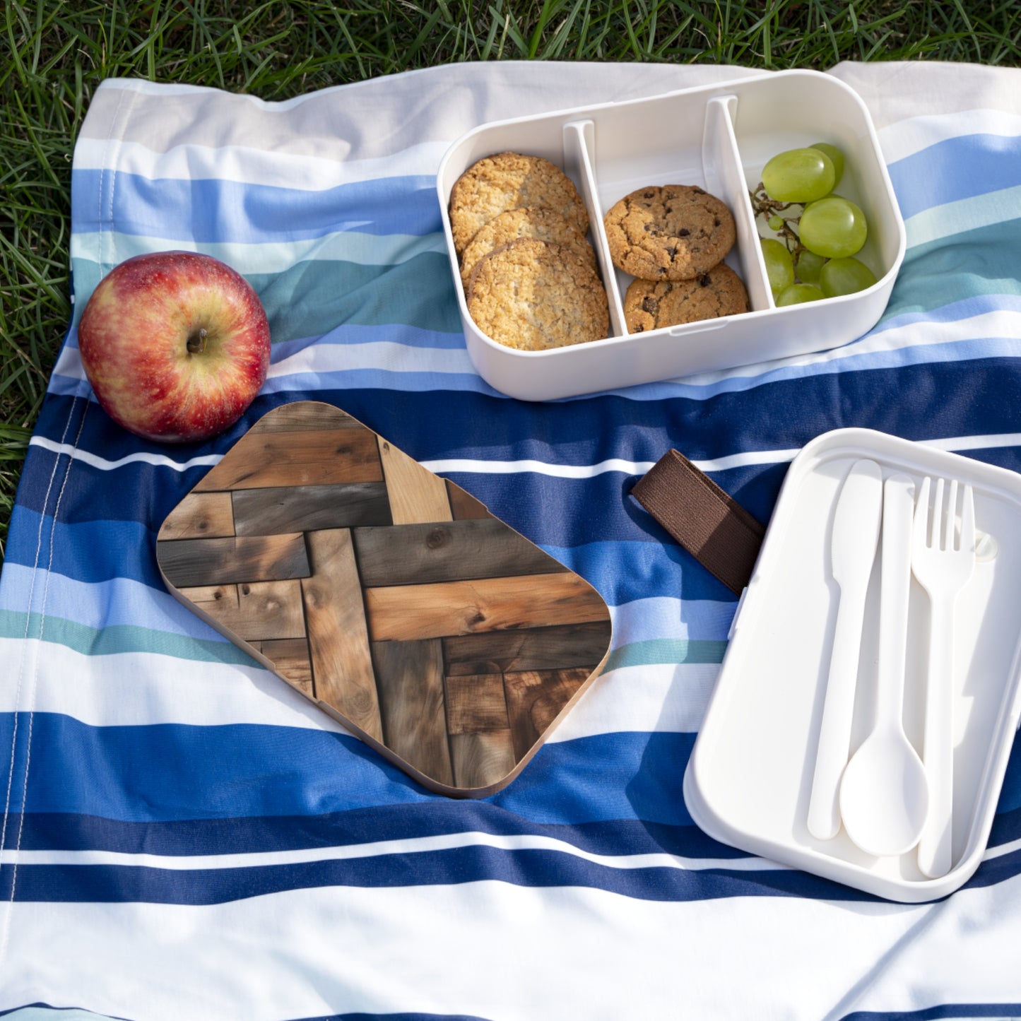 Stylish Bento Box Lunchbox – Portable, Designer Food Container with Wooden Lid & Two Moveable Compartments for Work, School & Picnics