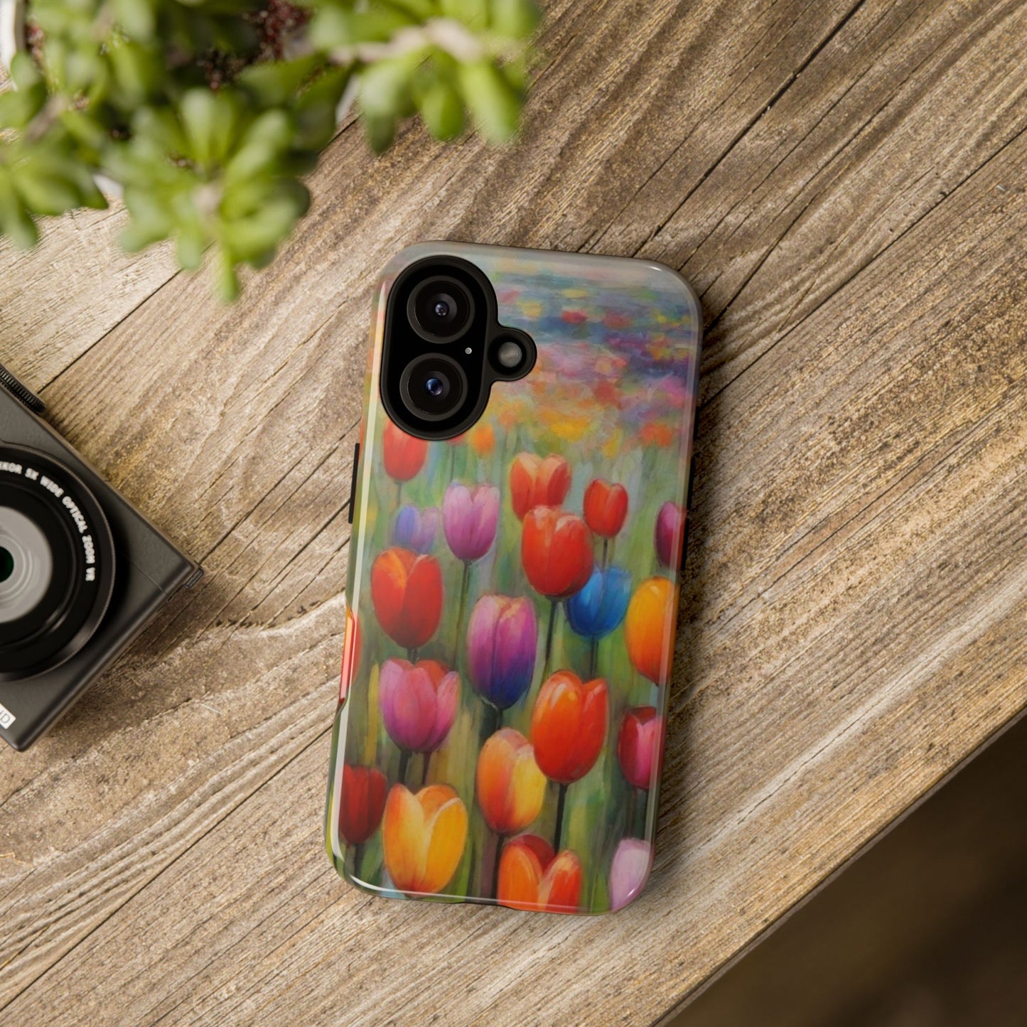 iPhone Tough Case Phone Case for iPhone 14\15\16 – Dual Layer, Matte/Glossy Finish, Wireless Charging Compatible, Colorful Tulip Phone Case