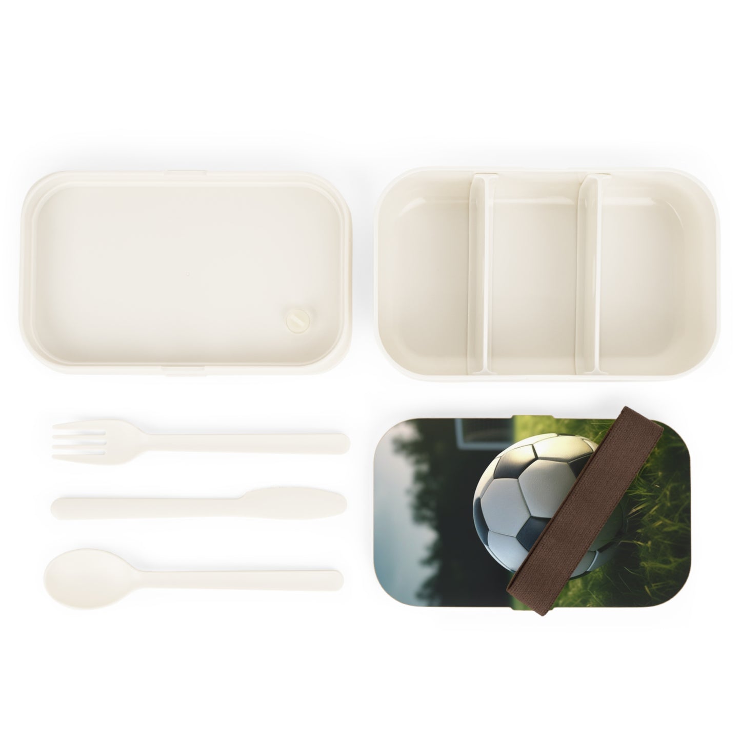 Stylish Bento Box Lunchbox – Portable, Designer Food Container with Wooden Lid & Two Moveable Compartments for Work, School & Picnics, Soccer Bento Lunch Box - Perfect for Sports Events & School Lunches