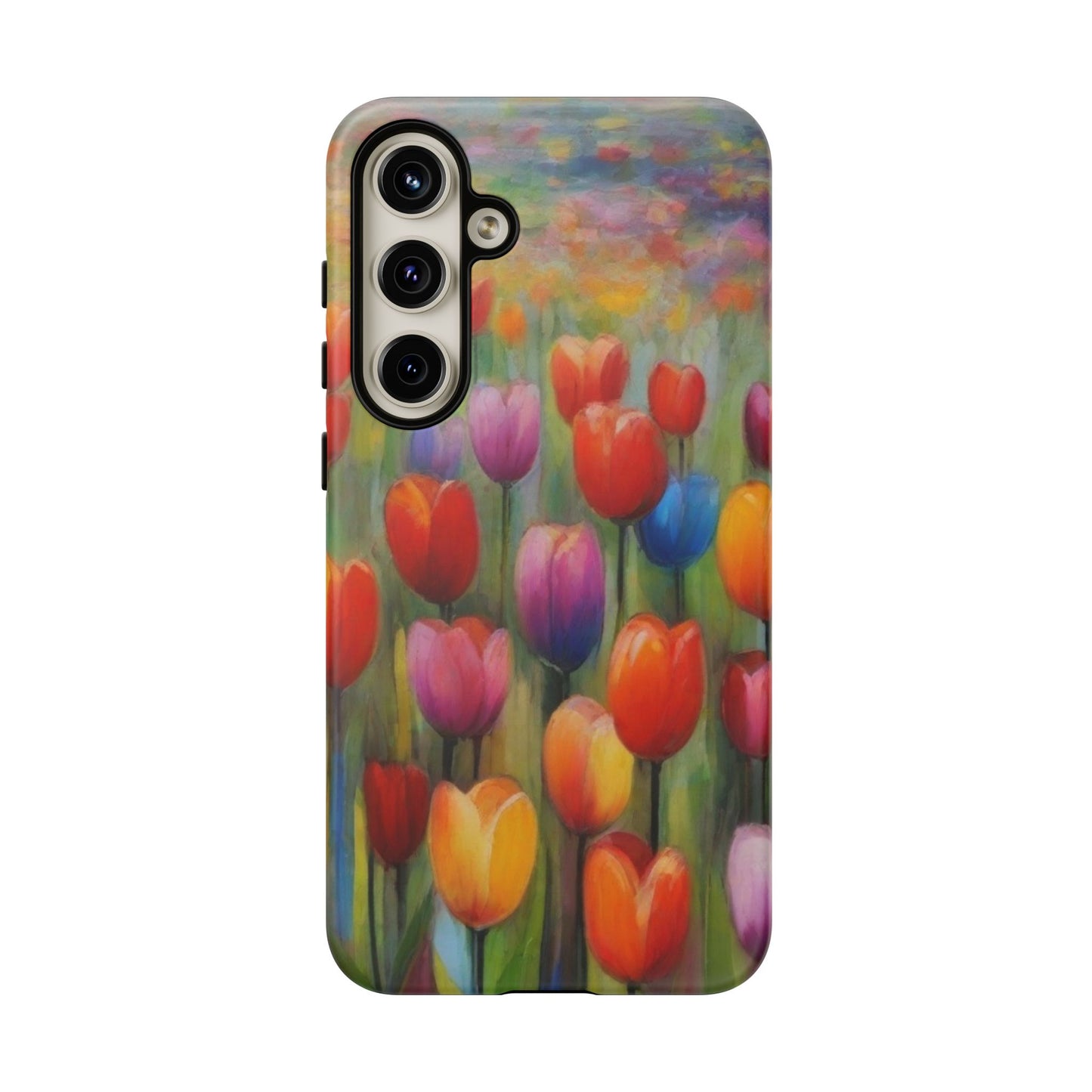Tough Case Phone Case for Samsung Galaxy S25/S24– Dual Layer, Matte/Glossy Finish, Wireless Charging Compatible, Colorful Tulip Phone Case