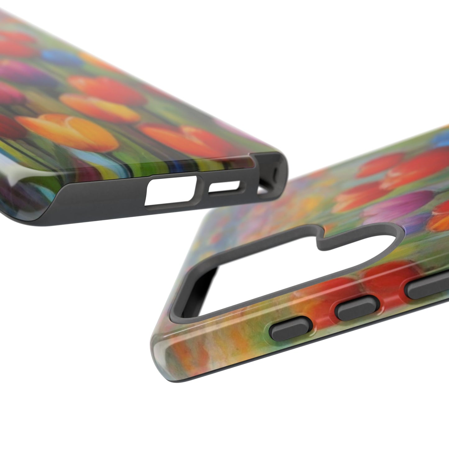 Tough Case Phone Case for Samsung Galaxy S25/S24– Dual Layer, Matte/Glossy Finish, Wireless Charging Compatible, Colorful Tulip Phone Case