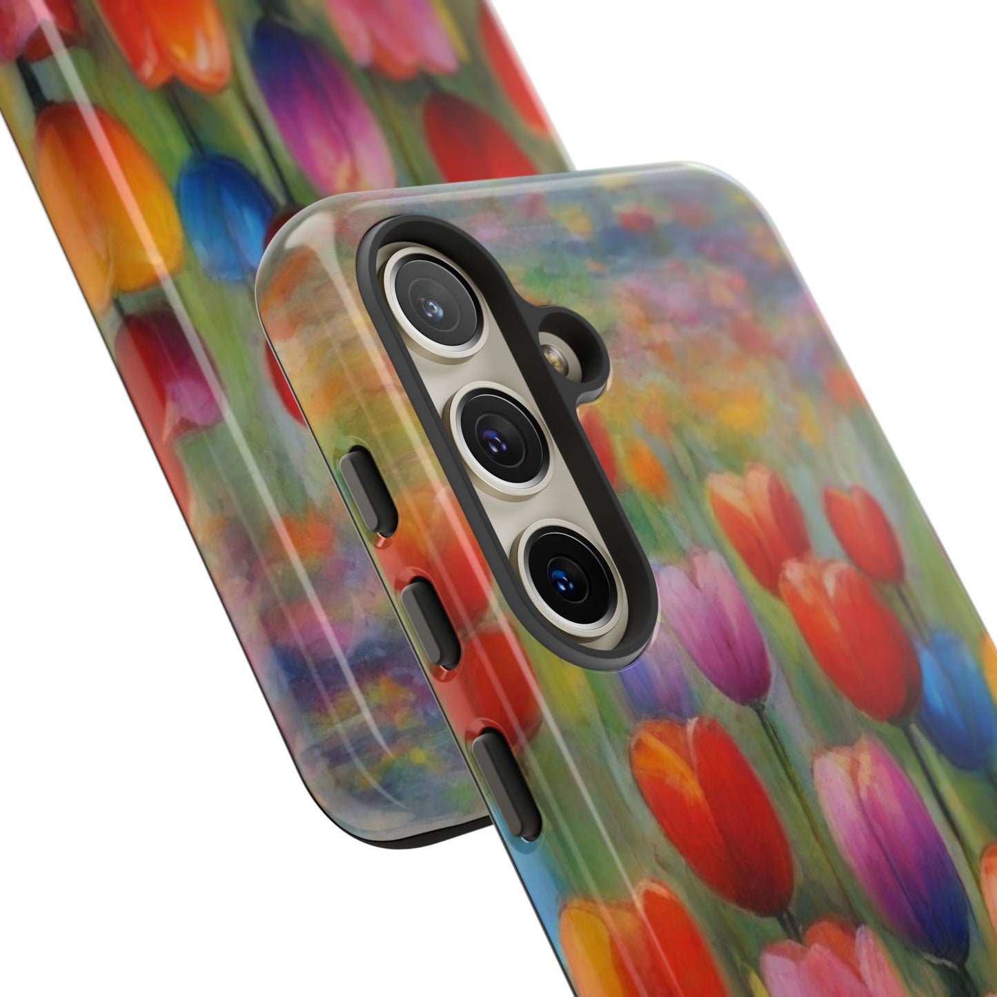 Tough Case Phone Case for Samsung Galaxy S25/S24– Dual Layer, Matte/Glossy Finish, Wireless Charging Compatible, Colorful Tulip Phone Case