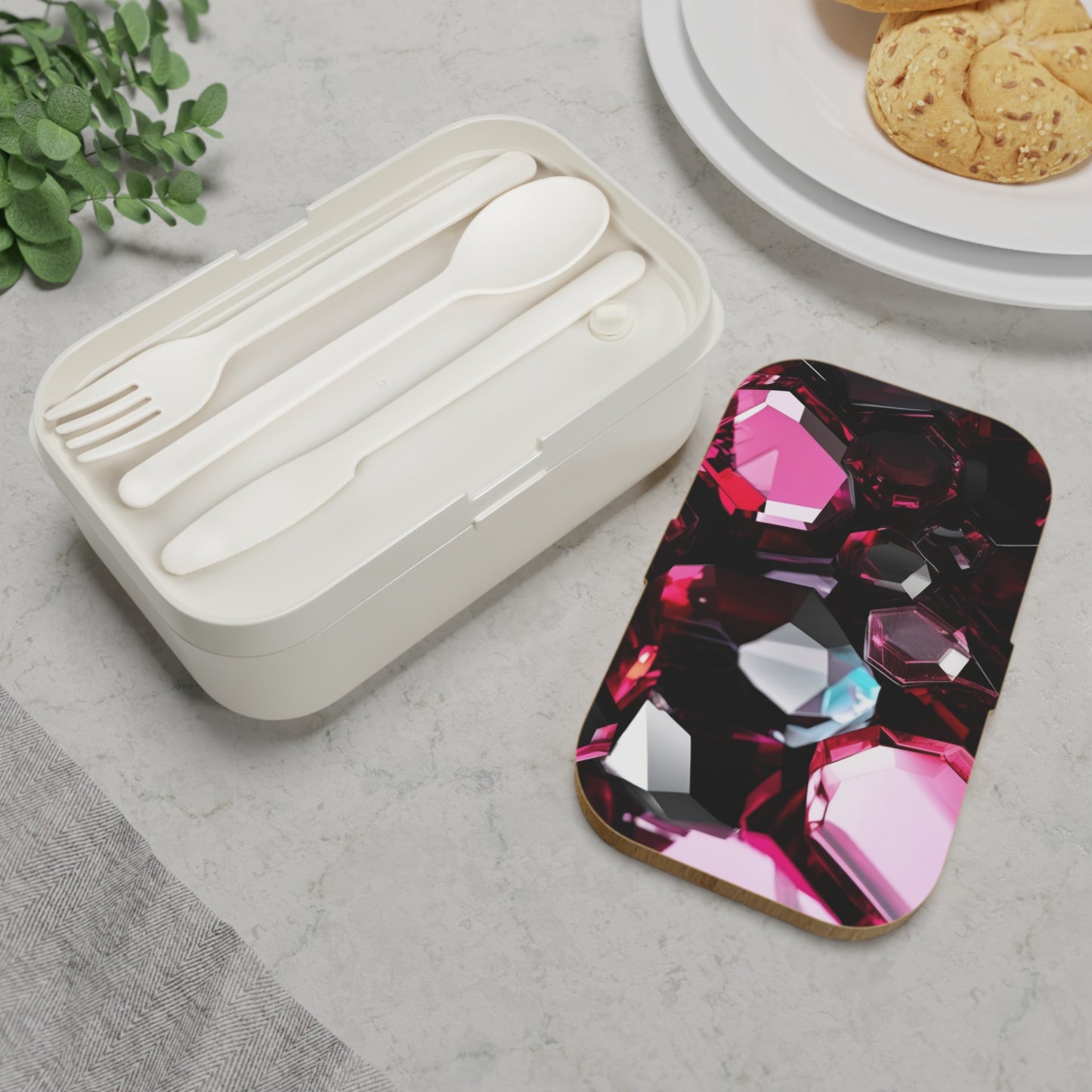 Stylish Bento Box Lunchbox – Portable, Designer Food Container with Wooden Lid & Two Moveable Compartments for Work, School & Picnics
