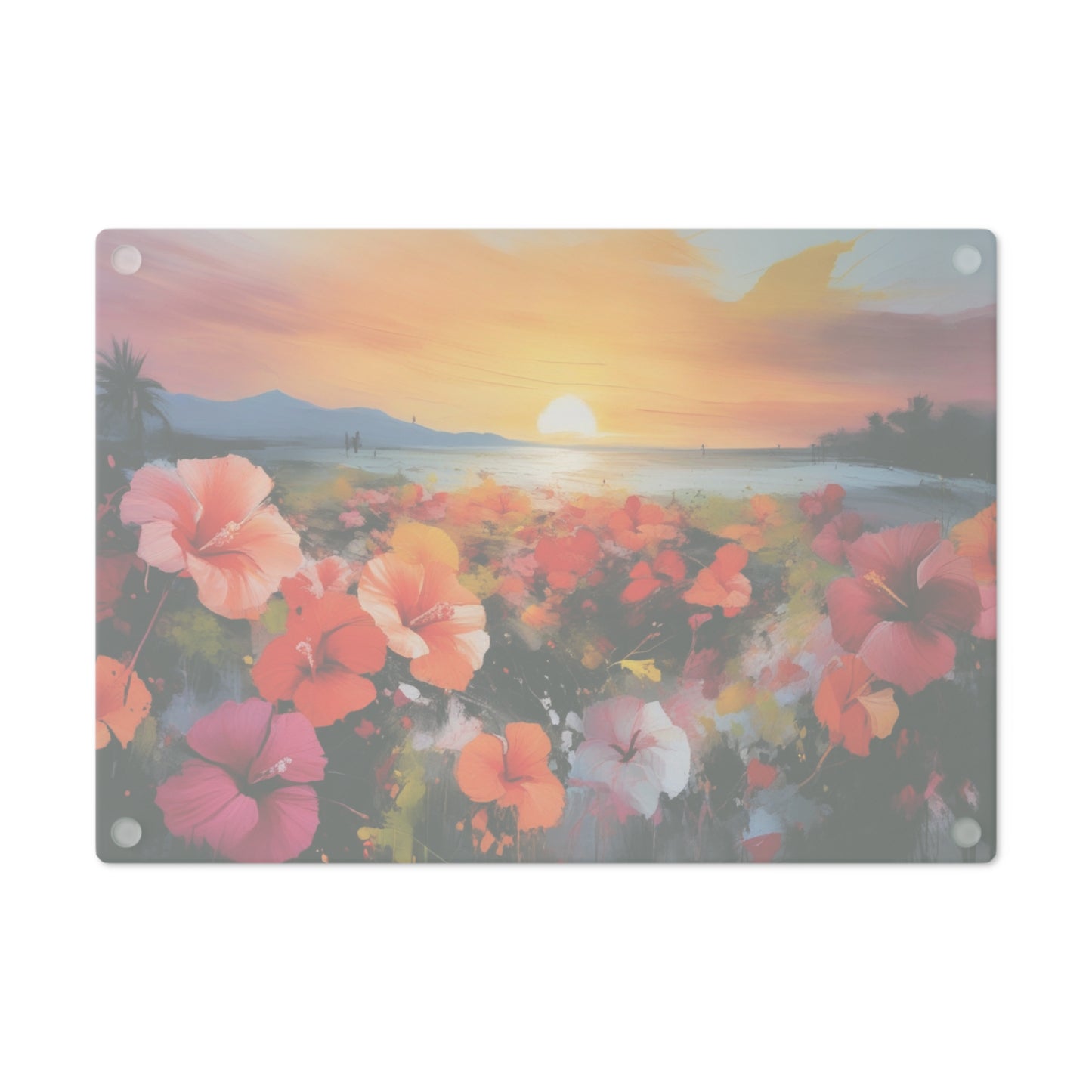 Tempered Glass Cutting Board – Hygienic, Scratch-Resistant, Dishwasher-Safe | Modern Kitchen Essential, Vibrant Floral Sunset Cutting Board - Artistic Kitchen Decor