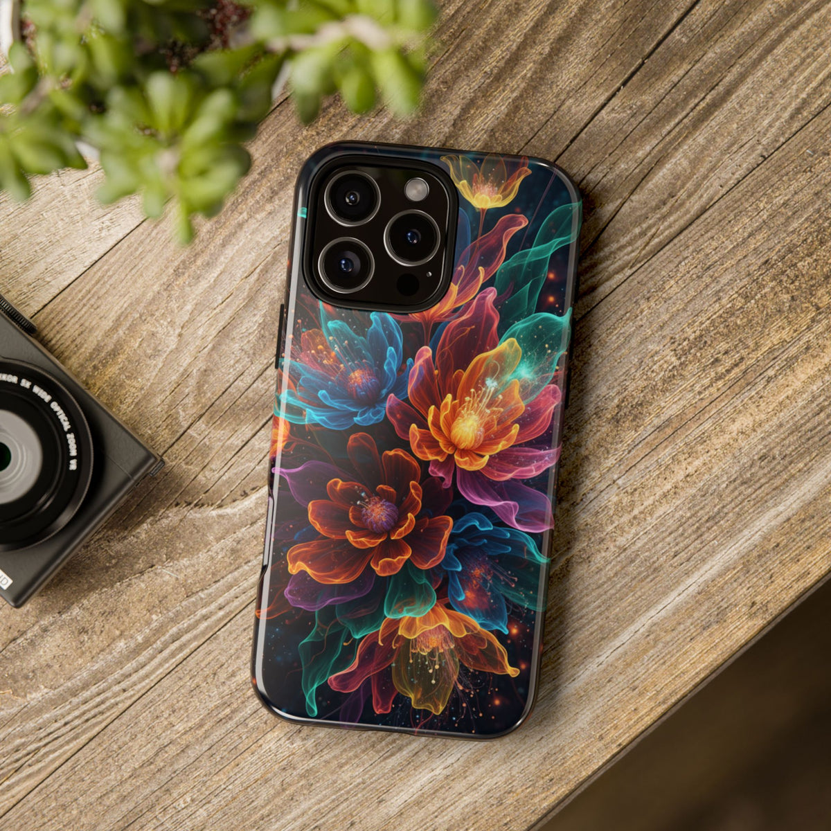 Floral Nebula Tough Phone Case — Colorful Cosmic Flower Protective Cover. iPhone Tough Cases Phone Cases for iPhone 14\15\16\17 – Dual Layer, Matte/Glossy Finish, Wireless Charging Compatible