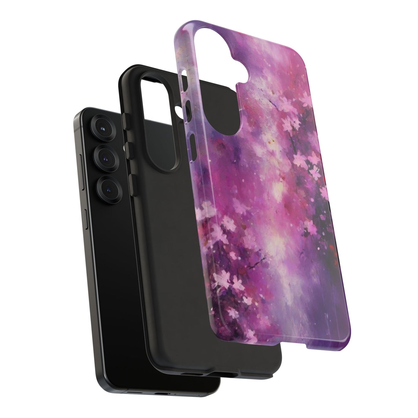 Tough Case Phone Case for Samsung Galaxy S25/S24/S23 – Dual Layer, Matte/Glossy Finish, Wireless Charging Compatible, Cherry Blossom Tough Case - Floral Phone Cover