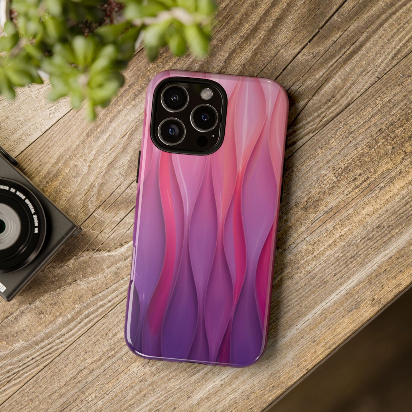 Pink Purple Wave Tough Phone Case. iPhone Tough Cases Phone Cases for iPhone 14\15\16\17 – Dual Layer, Matte/Glossy Finish, Wireless Charging Compatible — Abstract Gradient Protective Cover